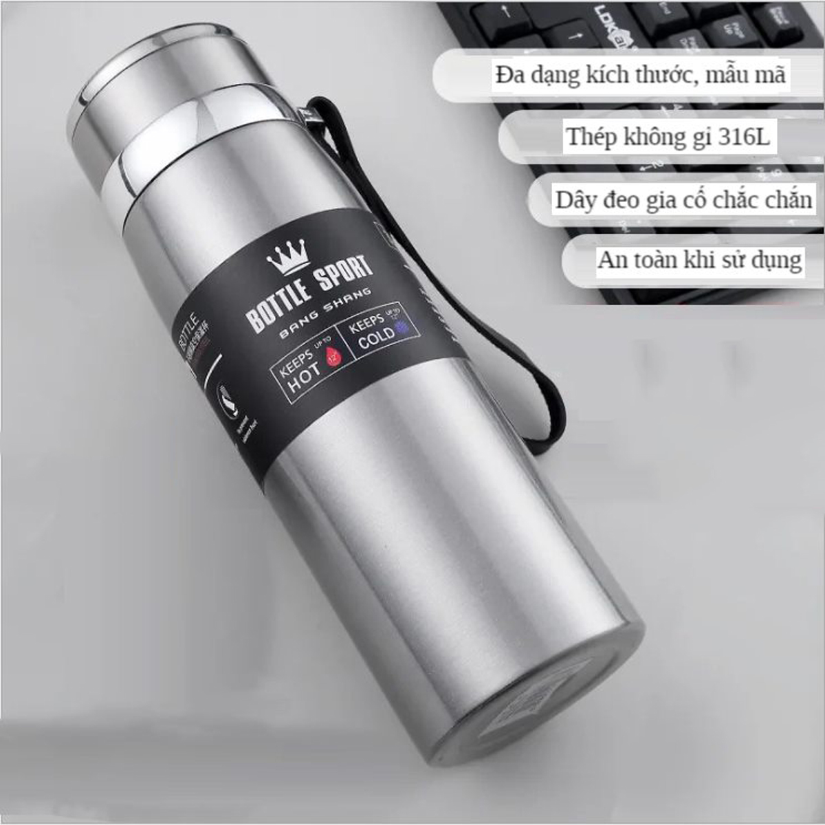 Bình Giữ Nhiệt Inox 304 Cao Cấp - YOGA QG, Bottle Sport, Thiết Kế Sang Trọng, Hiện Đại, Tiện Dụng, Có Lớp Tráng Bạc Giúp Tăng Hiệu Quả Giữ Nhiệt