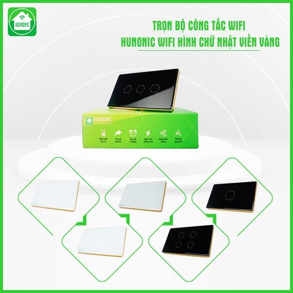 Công Tắc Cảm Ứng Wifi Hunonic Hình Chữ Nhật Viền Vàng [Hàng nhập khẩu