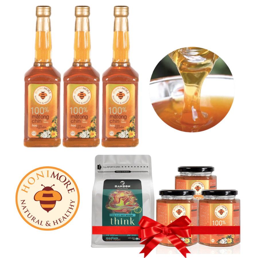 Combo 3 chai mật ong chín HONIMORE Hoa Cao nguyên 630g - TẶNG 3 hũ mật ong nguyên chất 360g