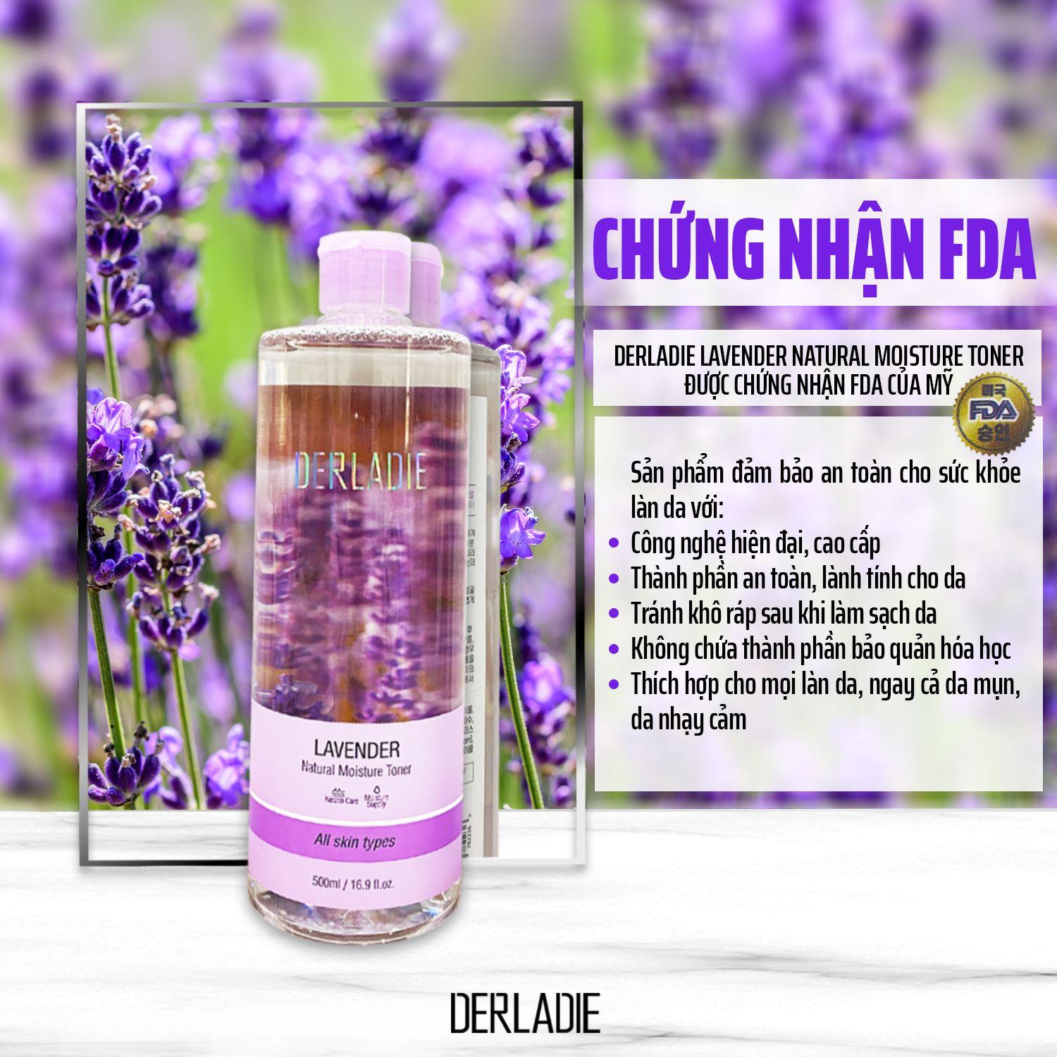 Nước hoa hồng kháng viêm, kiềm dầu và hỗ trợ làm giảm mụn Derladie Lavender Natural Moisture Toner 500ml