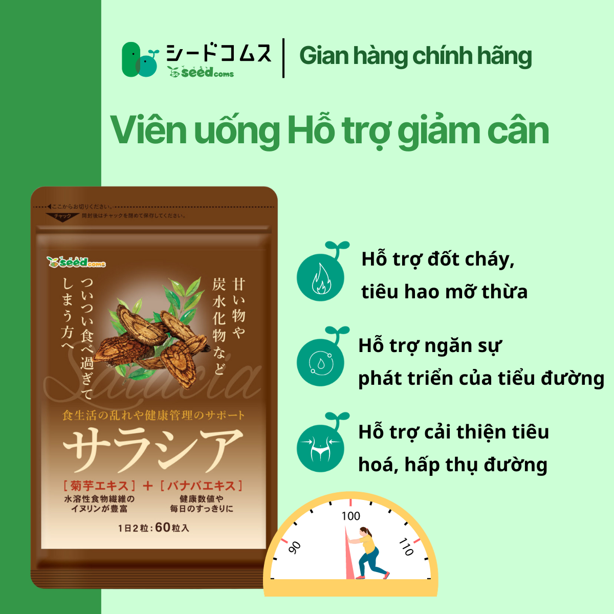 Viên Uống Chiết Xuất Salacia Hỗ Trợ Cải Thiện Vóc Dáng,Tiểu Đường Seedcoms Nhật Bản