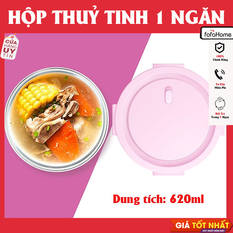 Hộp Thuỷ Tinh Tròn 620ML- Hộp Canh Cơm Văn Phòng 1 Ngăn - Chịu Nhiệt, Chống Tràn - Dùng Được Cho Lò Vi Sóng