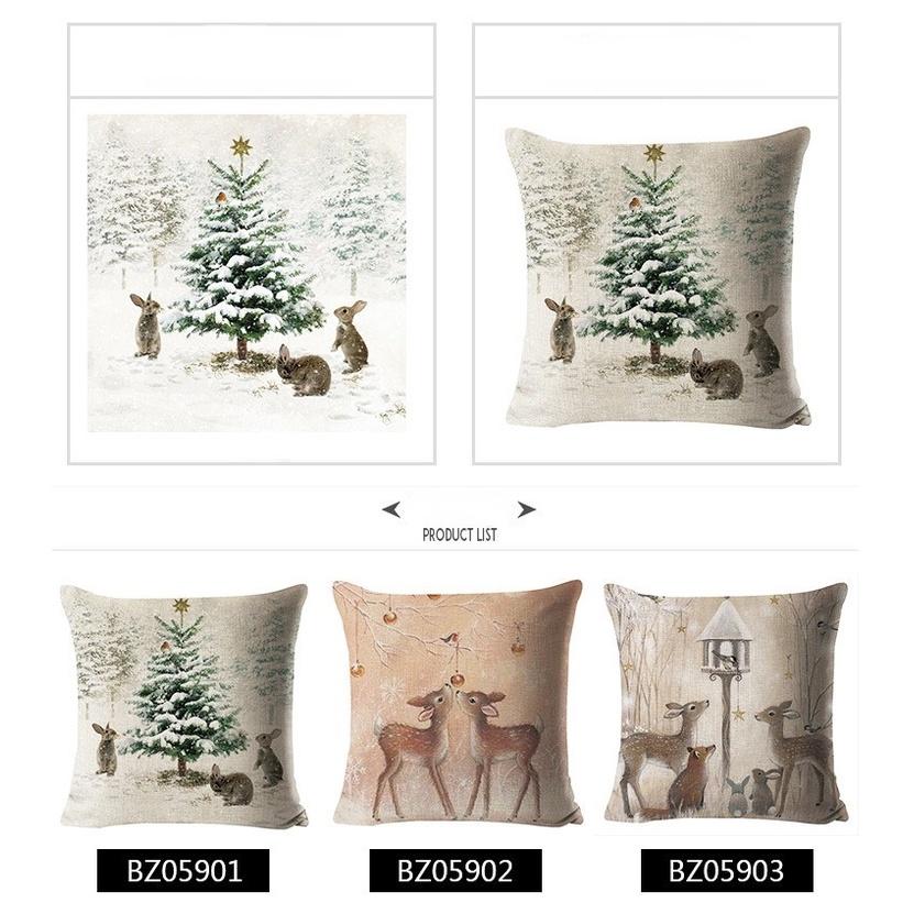 Vỏ gối in hình chú hươu hoạt hình Giáng Sinh trang trí nhà cửa/phòng khách/phòng ngủ/sofa/giáng sinh