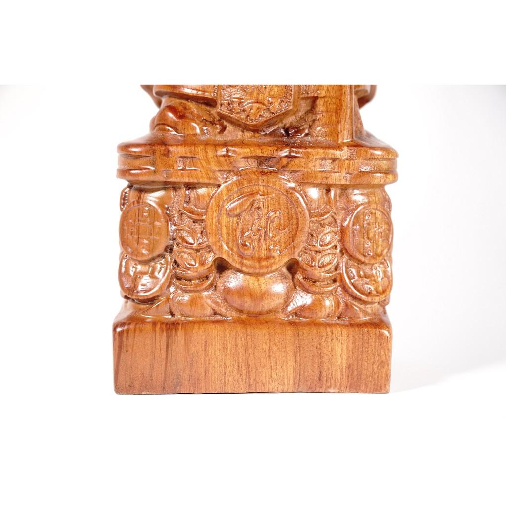 Bộ 3 tượng Phúc Lộc Thọ gỗ hương đứng trên khối đồng xu nguyên khối điêu khắc chạm cực đẹp - Cao 30cm