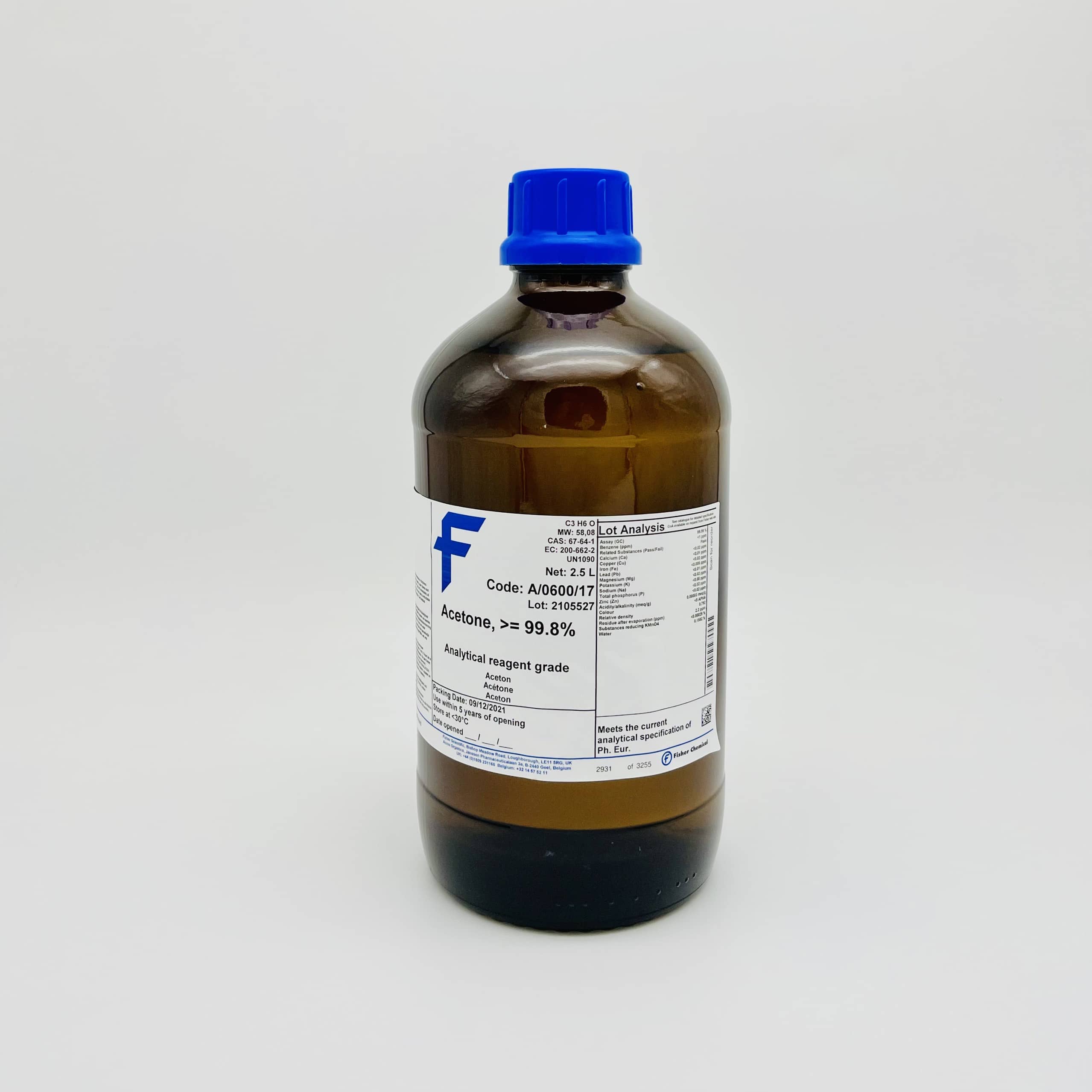 Hóa chất Acêtone 99.8% (Chai 2.5L, AR, Fisher Mỹ, Cas 67-64-1