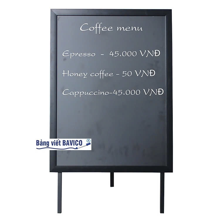 Bảng đen menu khung gỗ có chân 1 mặt Bavico - Bảng Menu viết phấn đen