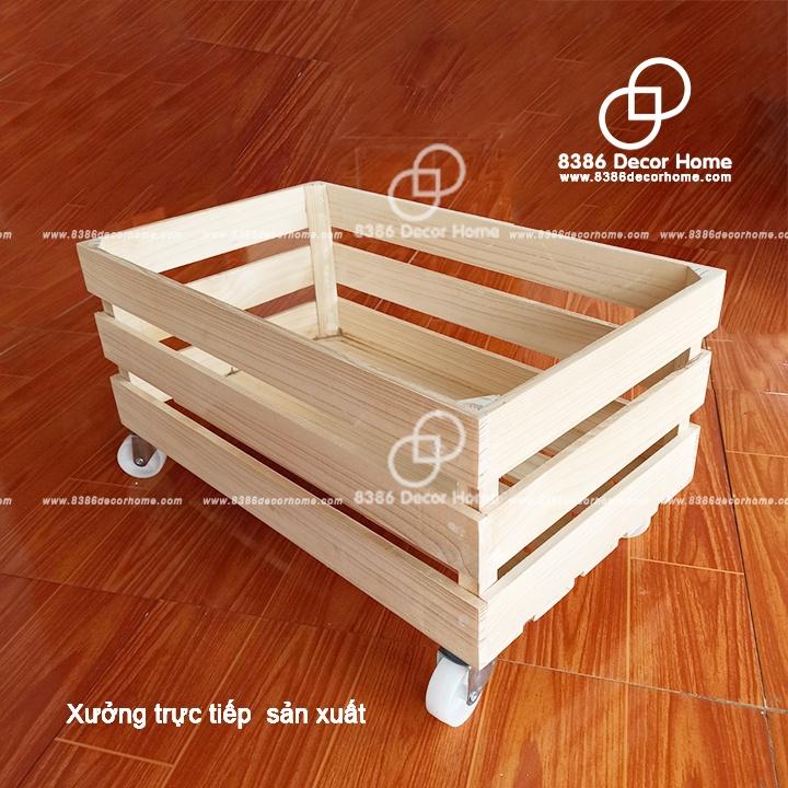 Thùng Pallet gỗ hộp đựng đồ đa năng có bánh xe đẩy kéo, trang trí homestay, Kệ decor gỗ thông đa năng gỗ thông