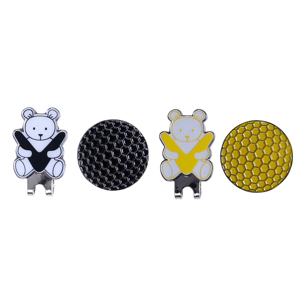 2xGolf Hat Clip with Detachable Magnetic Golf Ball Marker Bear Pattern Black