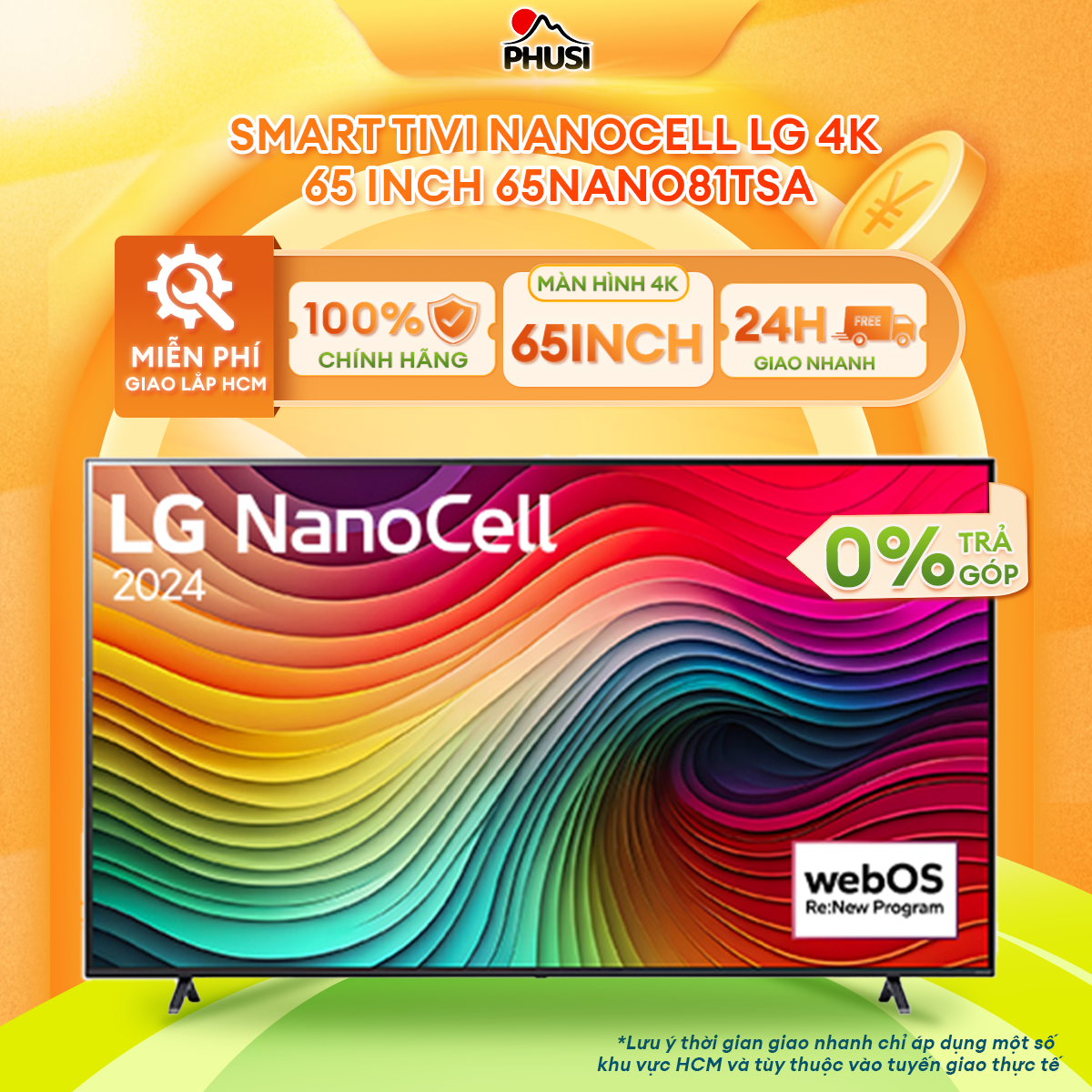 Smart Tivi NanoCell LG 4K 65 Inch 65NANO81TSA Mới 2024 - Hàng chính hãng - Giao HCM và 1 số tỉnh thành