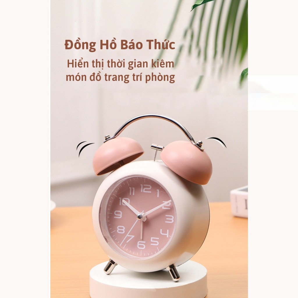 Đồng hồ báo thức Chuông kêu to để bàn Decor đẹp mini vintage Laluna đủ màu kim loại tích hợp đèn ngủ