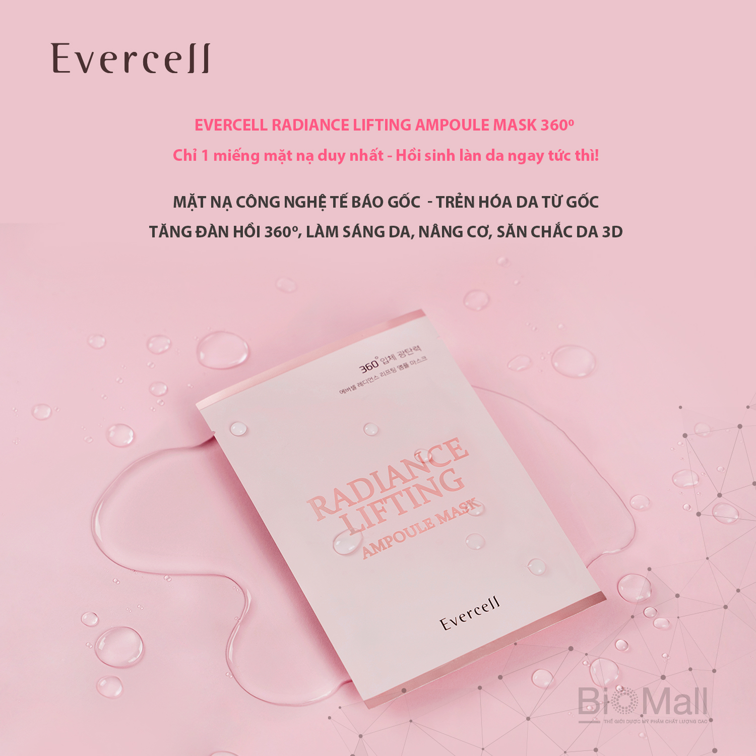 Mặt nạ nâng cơ, đàn hồi, săn chắc, trắng sáng da Tế bào gốc EVERCELL Radiance Lifting Ampoule Mask 25ml