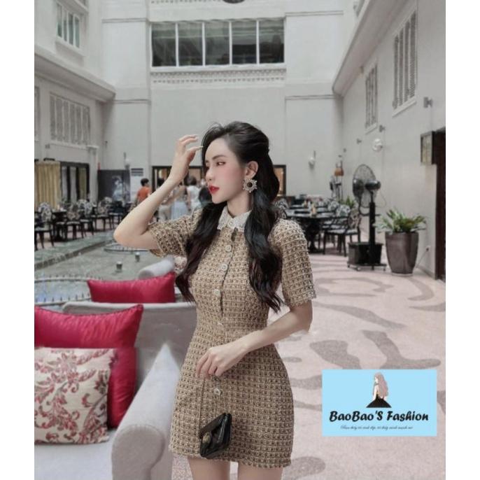 Đầm dạ 3 màu phối cổ ren cúc ngọc thanh lịch