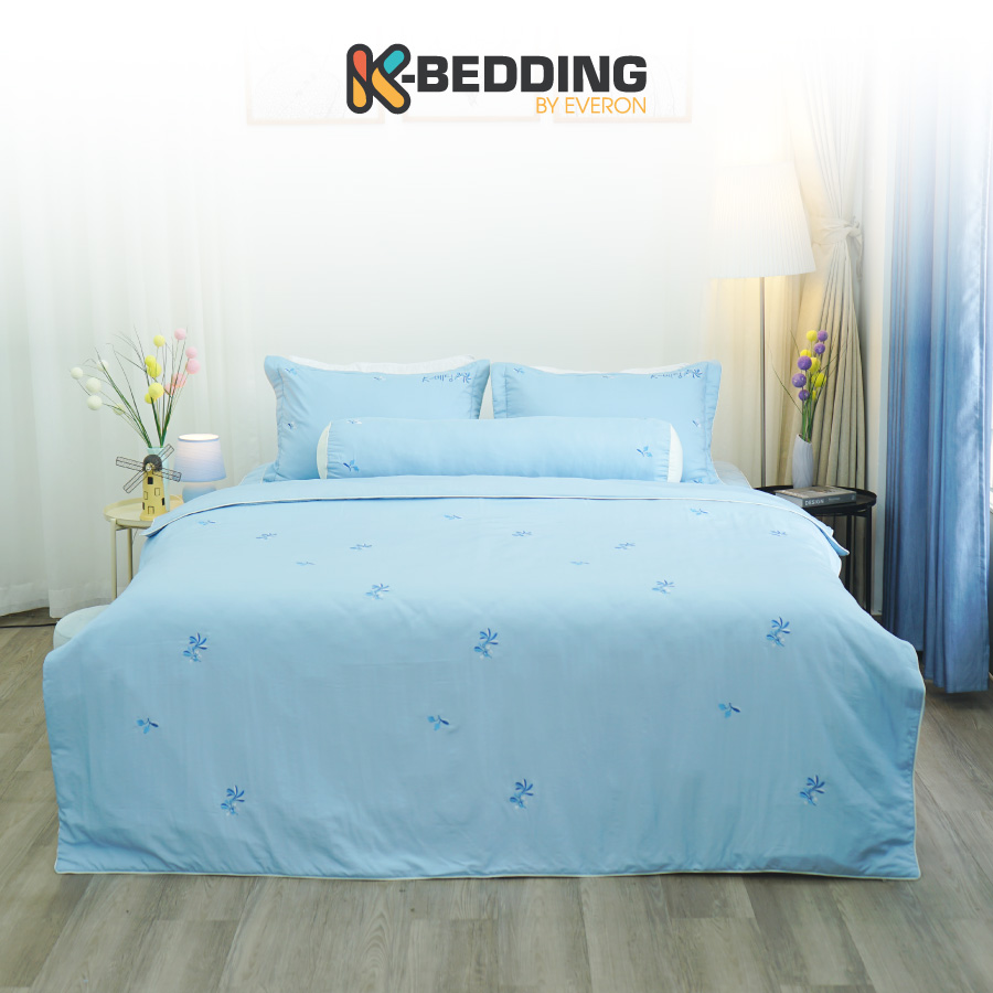 Bộ ga giường chần bông KBedding by Everon KMTS 107 Microtencel Xanh nhạt