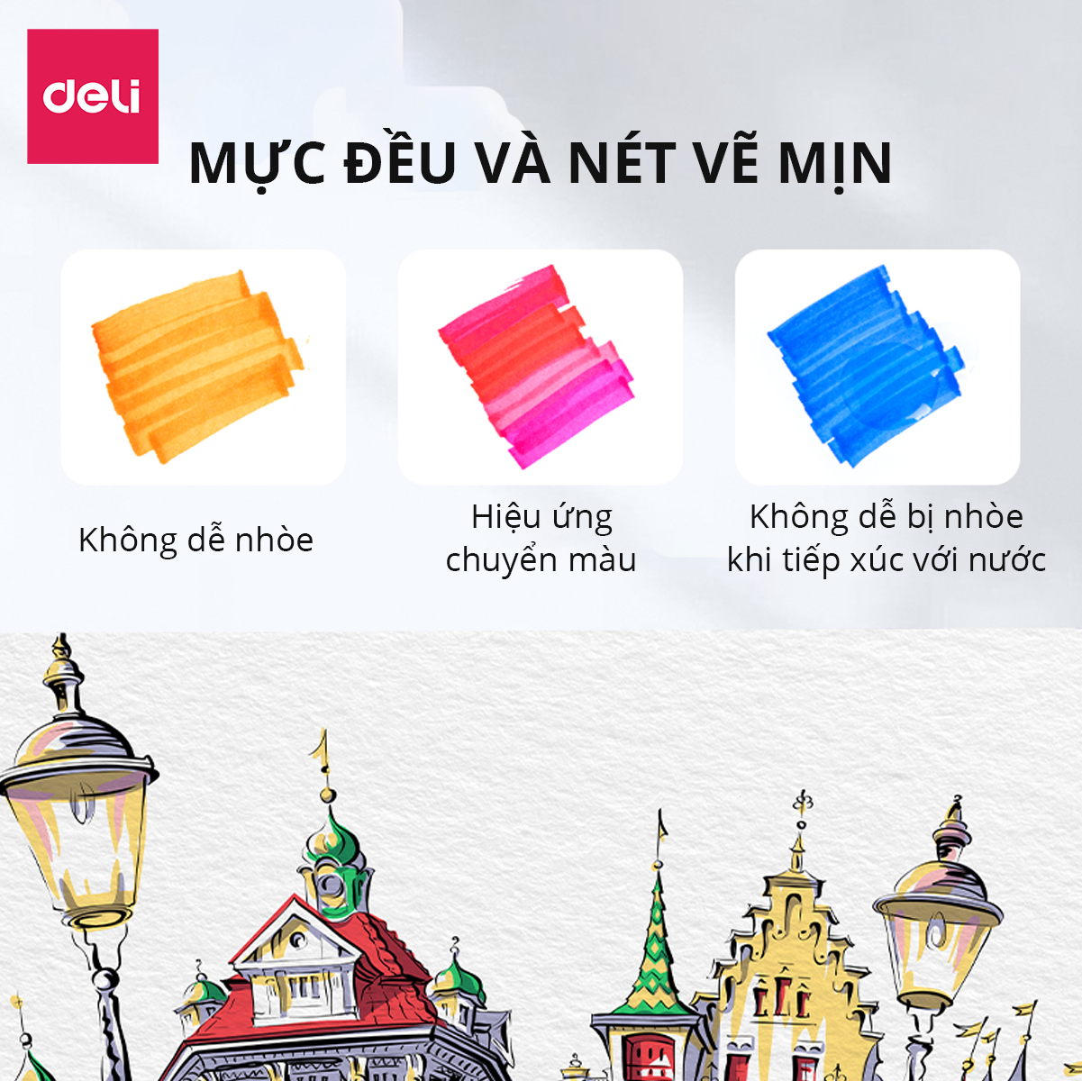 Bút Màu Marker Chuyên Nghiệp Hai Đầu Kèm Túi Vải Và Đế Họa Cụ Vẽ Tranh Cao Cấp Finenolo Deli - Phù Hợp Tô Màu Vẽ Tranh Manga Anime - EC184