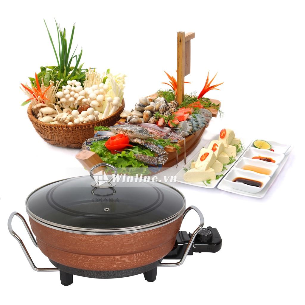 Nồi Lẩu Điện, Chảo Điện Đa Năng Osaka Họa Tiết Cao Cấp Chống Dính, Bảo Hành 6 Tháng