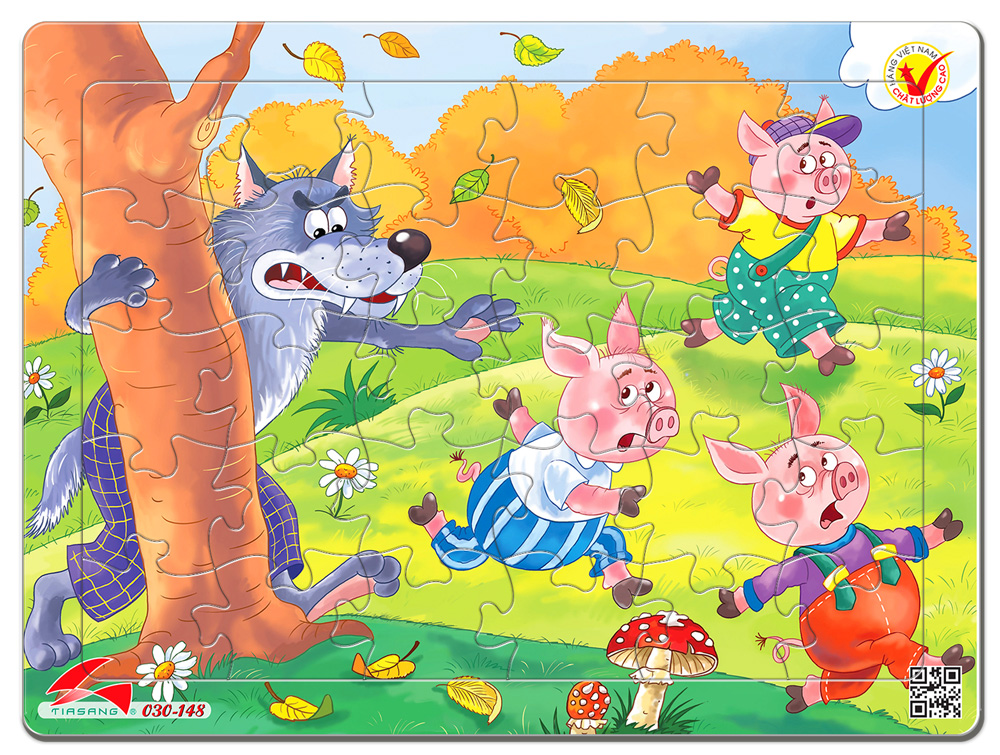 Xếp hình Tia Sáng  3 chú heo con và sói (30 Mảnh Ghép) - Tặng kèm tranh tô màu cho bé