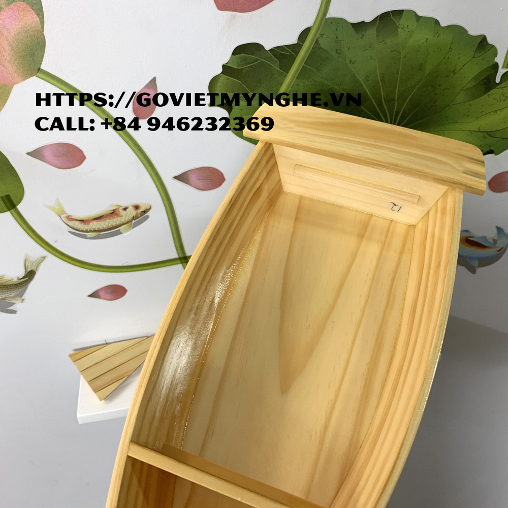 Khay thuyền gỗ trang trí Sushi &amp; Sashimi Nhật Bản - Dài 68cm - Gỗ Thông Tự Nhiên