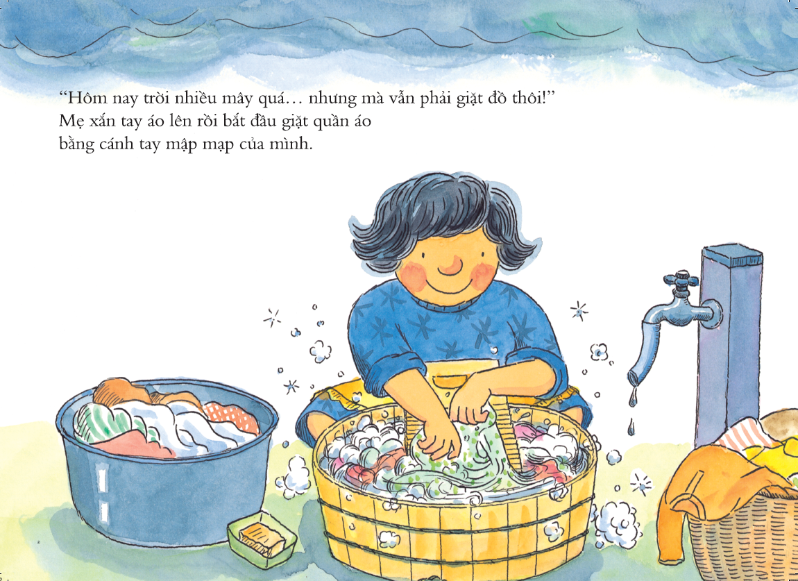 Sách Ehon Phát triển quan sát cho bé 3 6 tuổi - Mẹ giặt đồ ngày mây