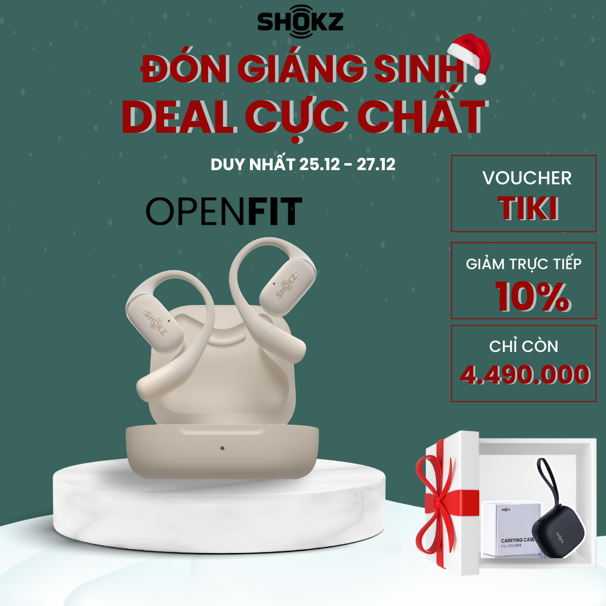 Tai Nghe Không Nhet Tai Bluetooth True Wireless Earbuds Shokz Openfit - Thế Hệ Mới Nhất - Hàng Chính Hãng - Thoải Mái Khi Đeo - Pin Sử Dụng Đến 28 Tiếng Cùng Hộp Sạc - Màu Be
