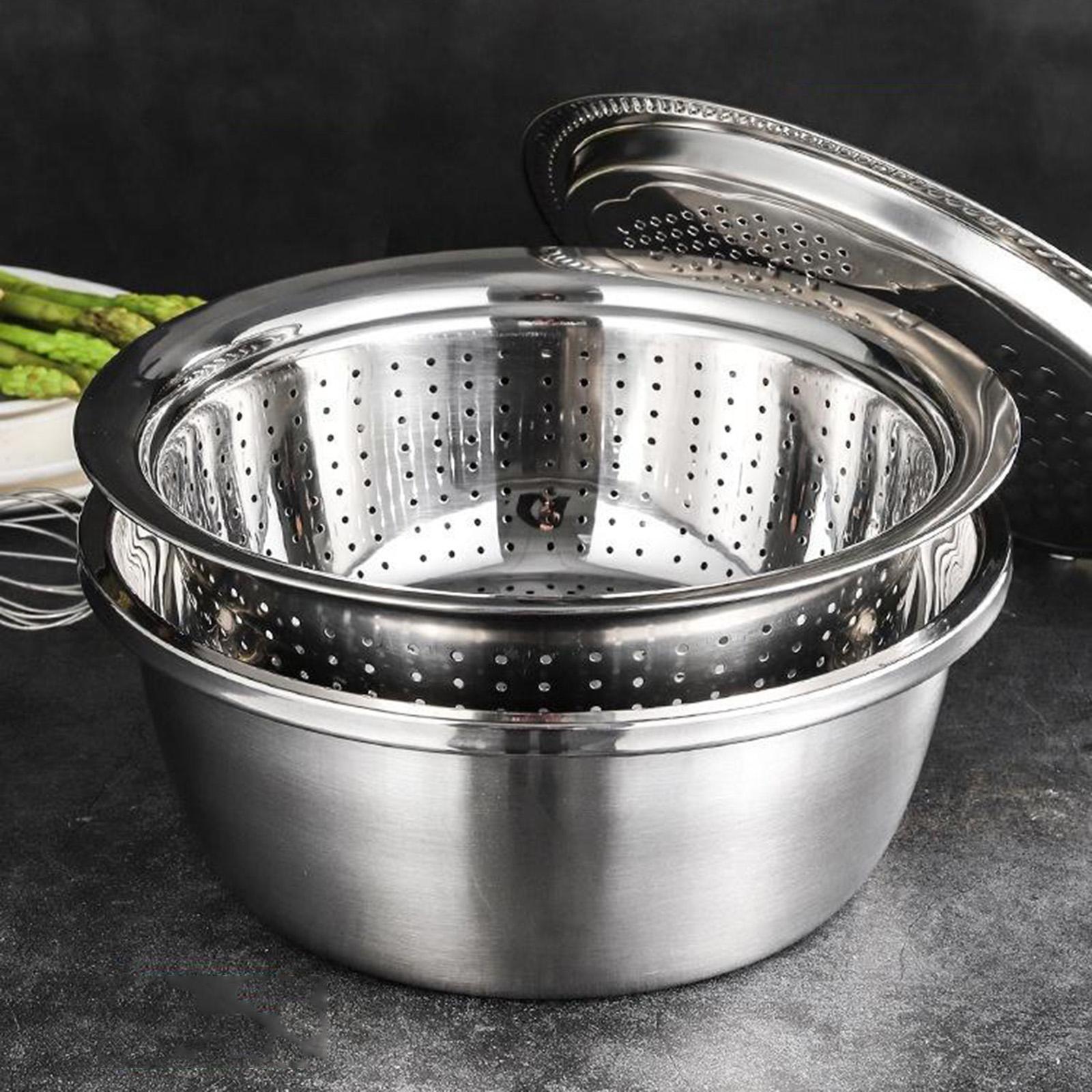 2 Set Stainless Steel Basin Kitchen Colander Grater Salad Maker Bowl