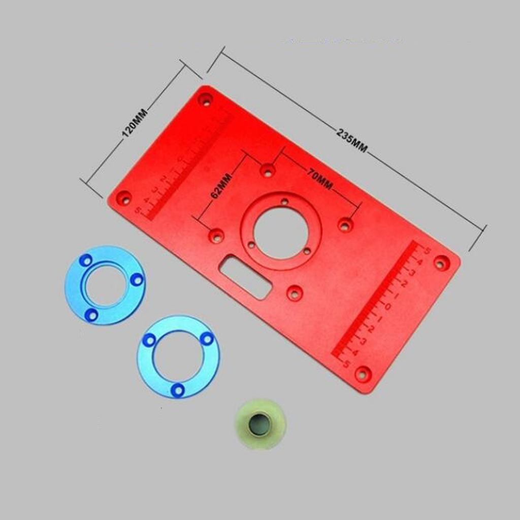 Alloy Router Table Insert Plate with 2 Router Insert Rings 235x120x10mm Red