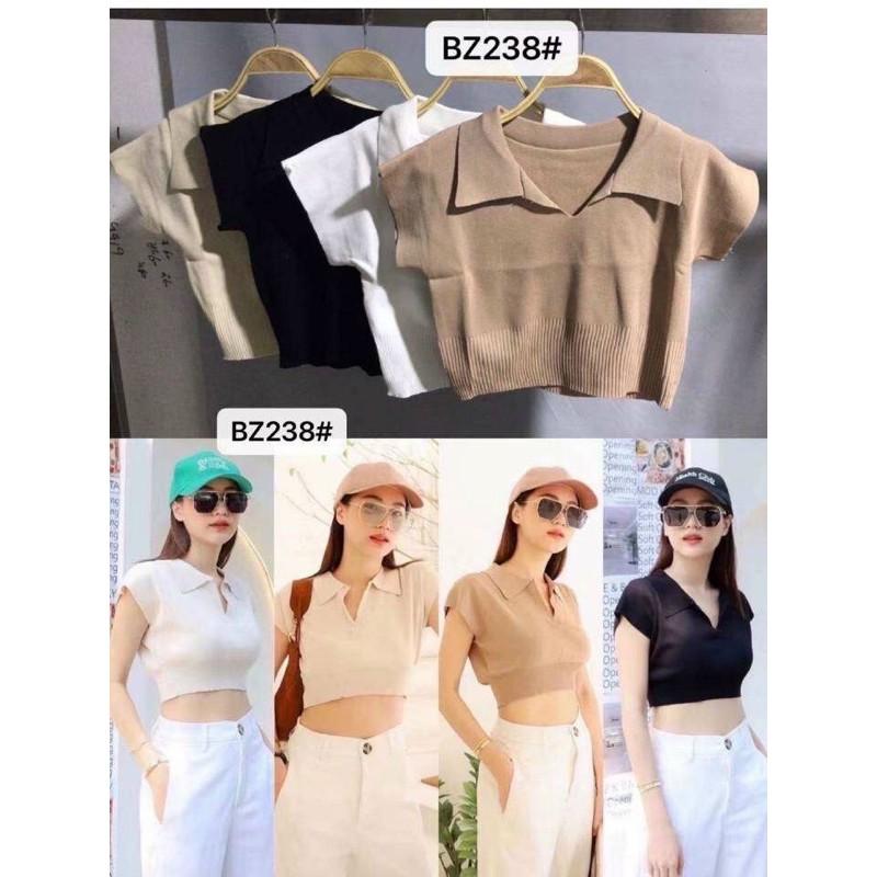 Áo len croptop cổ bẻ v tay hến