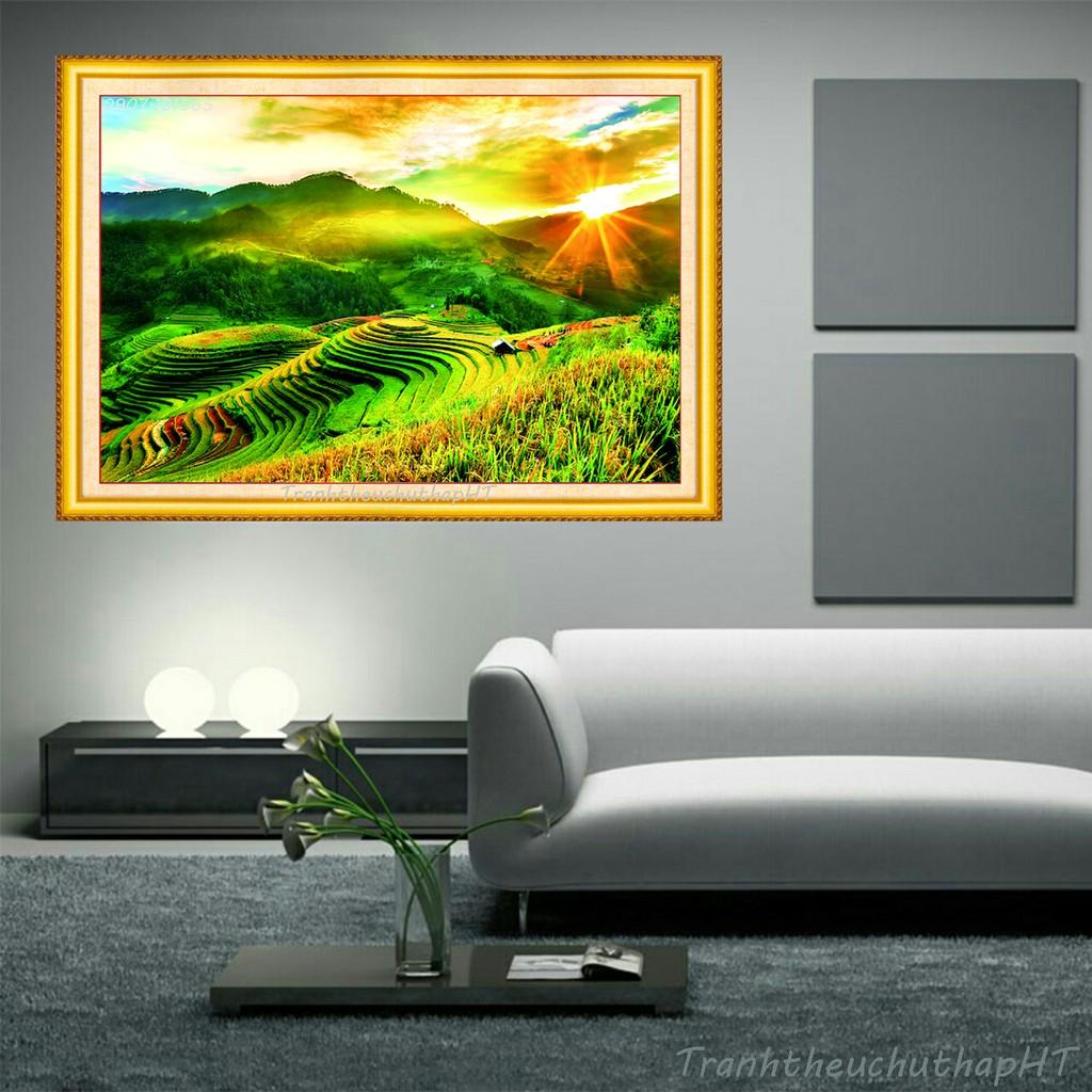 Tranh đính đá phong cảnh làng quê ruộng bậc thang VS135 - tự đính