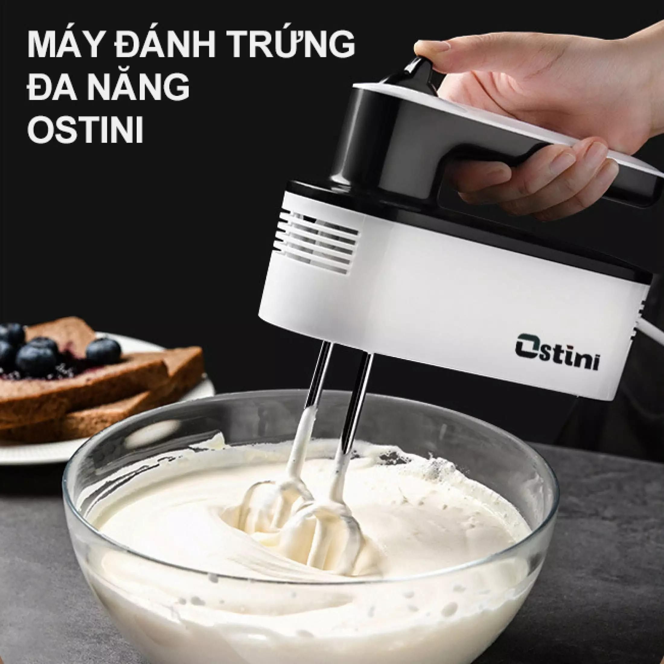 Máy đánh trứng đa năng Ostini thế hệ mới - máy đánh trứng cầm tay 5 chế độ giúp đánh trứng, đánh kem, nhào bột cực tiện dụng - tặng kèm đế để bàn và muỗng tách lòng đỏ