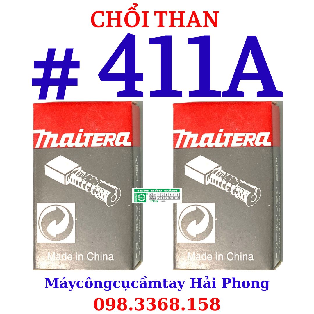 Chổi than 411A ( 6*9*13 mm ) dùng cho máy mài 'MKT' 9500/9523NB... 'Mak.tec' MT954/951...'DCA' mod. ASM100A...'Dong Cheng' mod. DSM100A