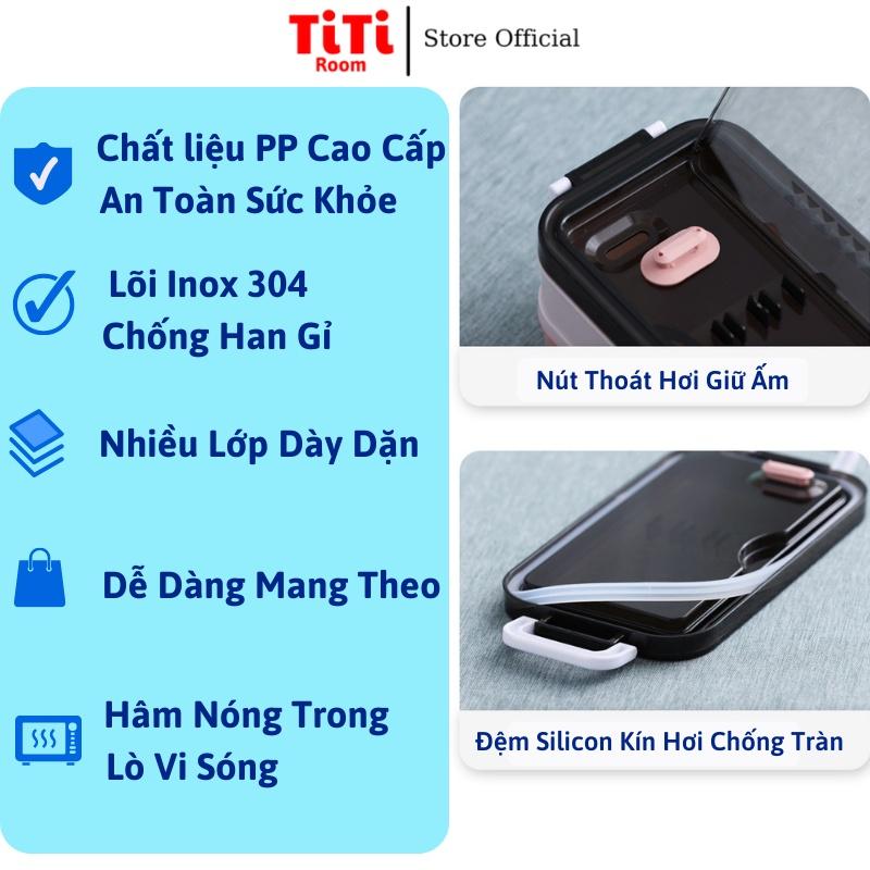 Hộp cơm giữ nhiệt, Hộp đựng cơm văn phòng Inox 2 tầng tặng kèm đũa thìa dĩa