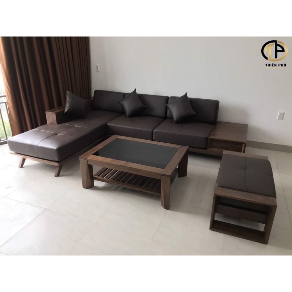 Sofa góc gỗ sồi chữ L TP-080 - màu nâu óc chó