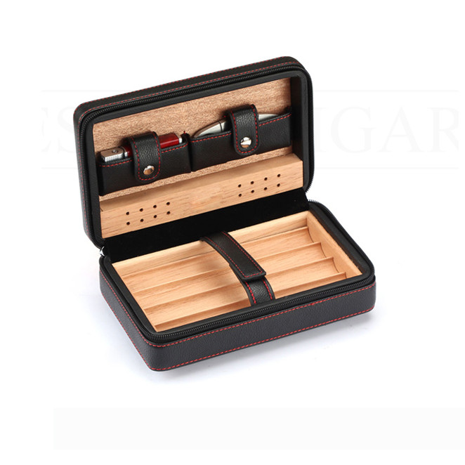 Hộp Đựng Xì Gà 4 Điếu Kèm Bật Lửa Và Dao Cắt COB-T104 - Đen