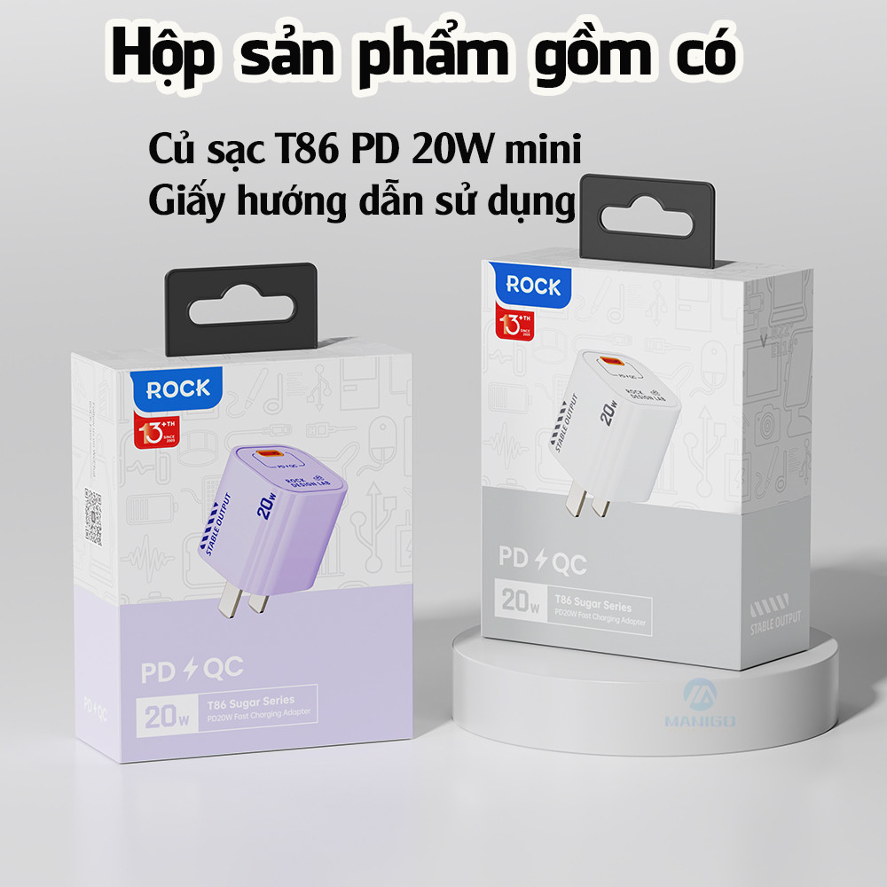 Củ sạc nhanh ip chuẩn PD 20W Rockspace T86 ổn định không nóng hàng chính hãng bảo hành 12 tháng bảo hành 1 đổi 1