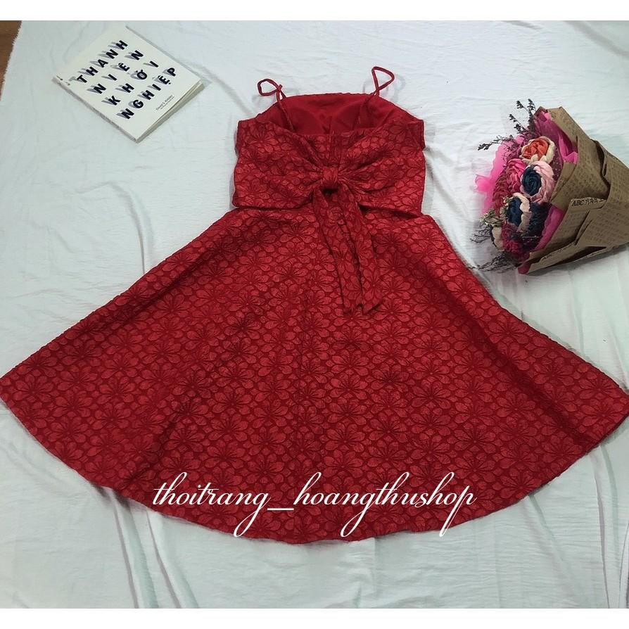 - Đầm Xoè Kiểu Cúp Ngực Hai Dây Bèo Nơ Sau Lưng Phong Cách Sang Trọng.