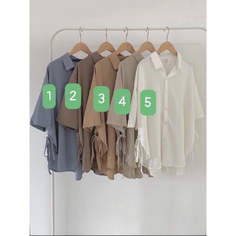 Áo Sơ Mi Nữ Cộc Tay Dây Nơ Eo Tay Lỡ Dáng Dài 4 Màu Siêu Xinh