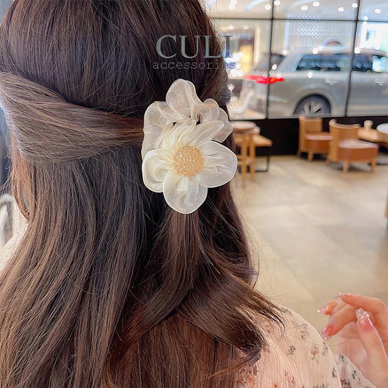 Dây cột tóc bông hoa vải voan nhũ kết đá siêu xinh - Culi accessories