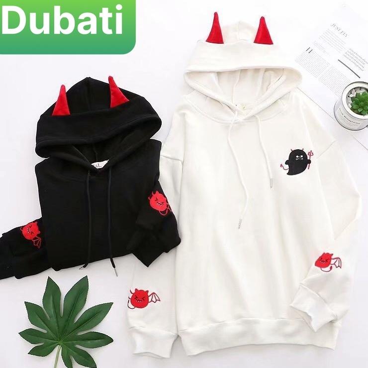 ÁO KHOÁC NỈ HOODIE NAM NỮ HỌA TIẾT MA CUTE CHẤT NỈ DÀY MỊN FROM RỘNG- DUBATI FASHION