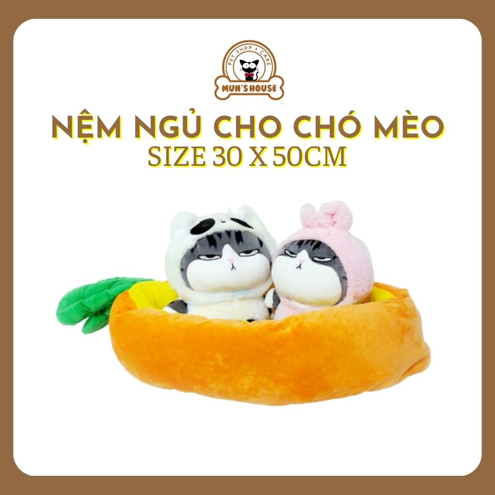 Nệm ngủ, giường ngủ hình Carot bông mềm mại cho chó, mèo/ Có đế chống trượt - Size 30 x 50 cm (cho thú cưng dưới 7kg)