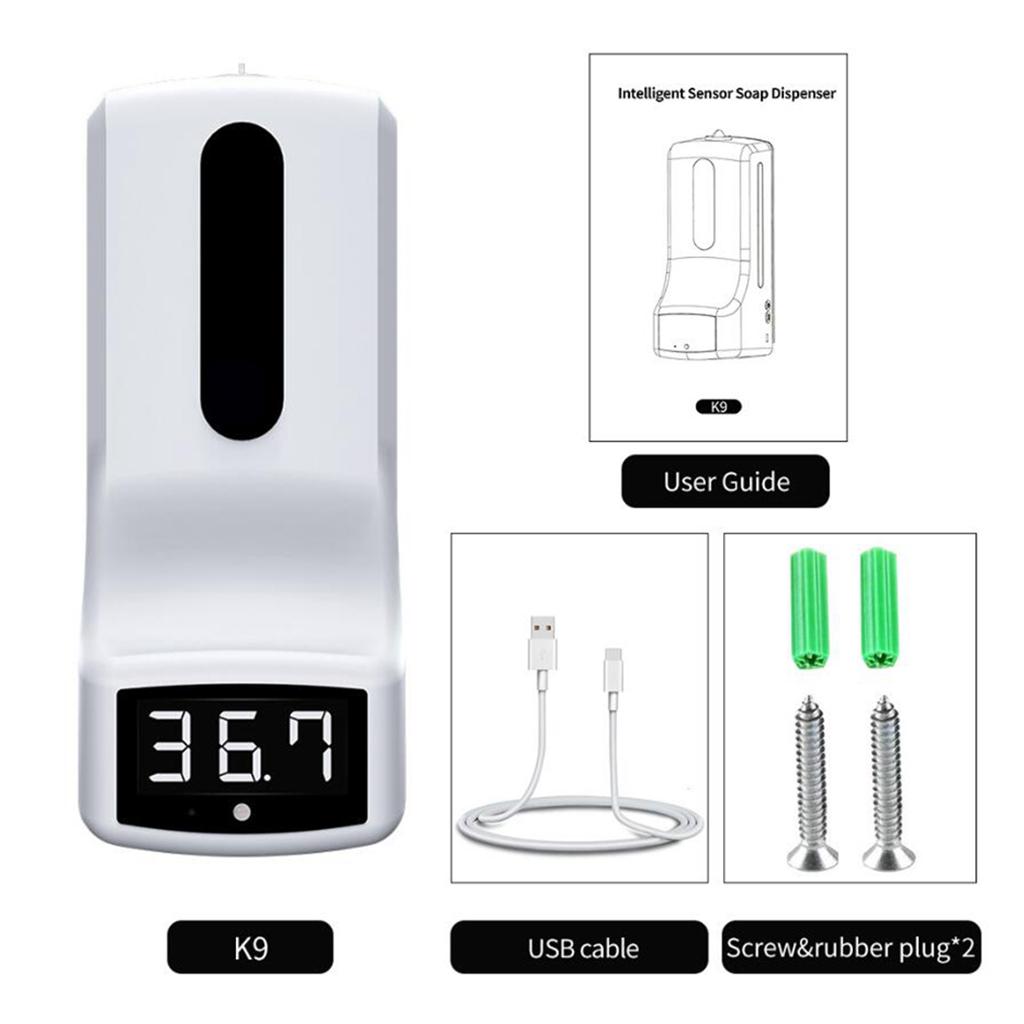 Wall-Mounted Body Thermometer Soap Dispenser, Non-Contact Digital Temperature Measurement with Alarm for Schools Offices Shops