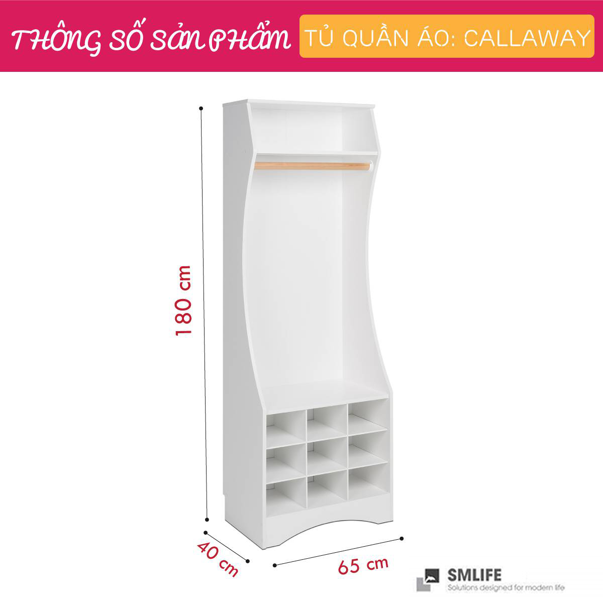 Tủ để quần áo gia đình bằng gỗ SMLIFE Callaway