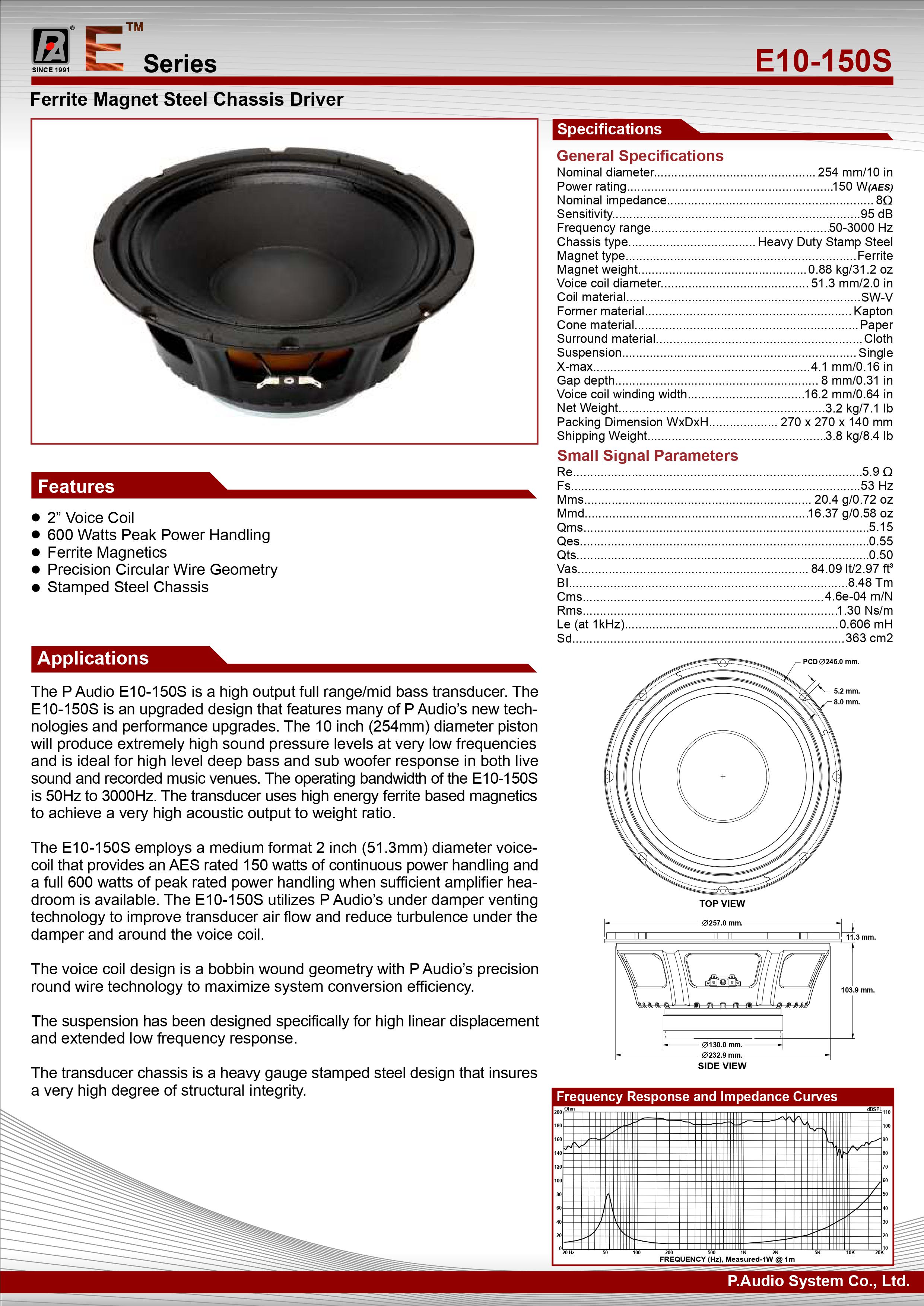 Loa rời 2 tấc rưỡi P.Audio E10-150S ( 1 cặp) -Hàng chính hãng