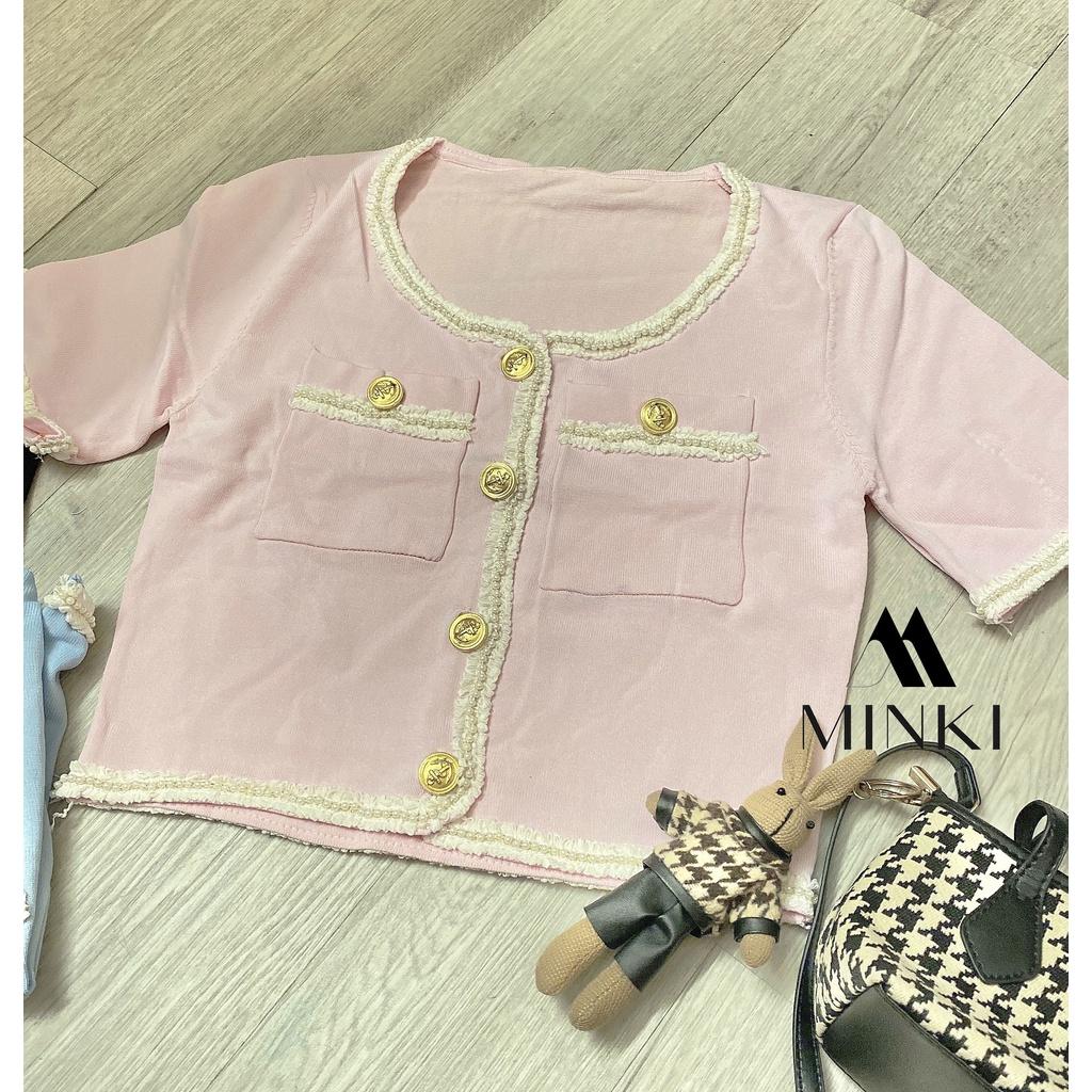 ÁO KHOÁC LEN DÁNG CROPTOP ĐÍNH KHUY SANG CHẢNH - CHẤT LIỆU LEN CAO CẤP - BA MÀU ĐEN/ XANH/ HỒNG