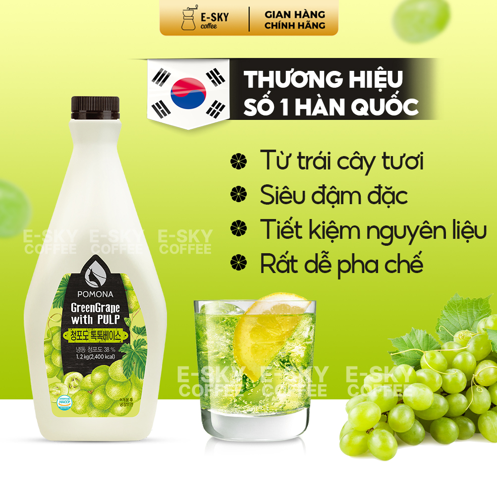 Mứt Nho Xanh Cô Đặc Pomona Green Grape Concentrate Nguyên Liệu Pha Chế Trà Sữa Trà Trái Cây Hàn Quốc Hàn Quốc 1,2kg