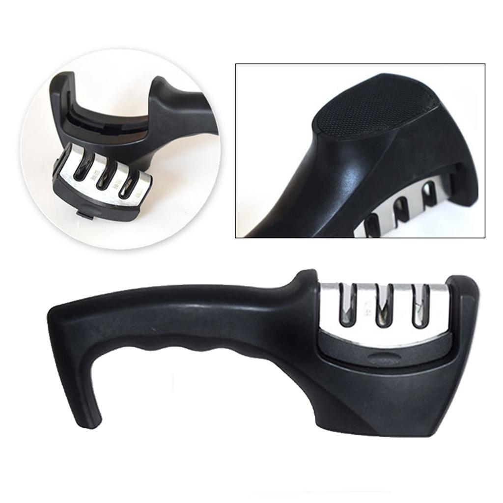 Handheld 3-Stage Kitchen Knife Sharpener Knives Coarse Fine Sharpening Black