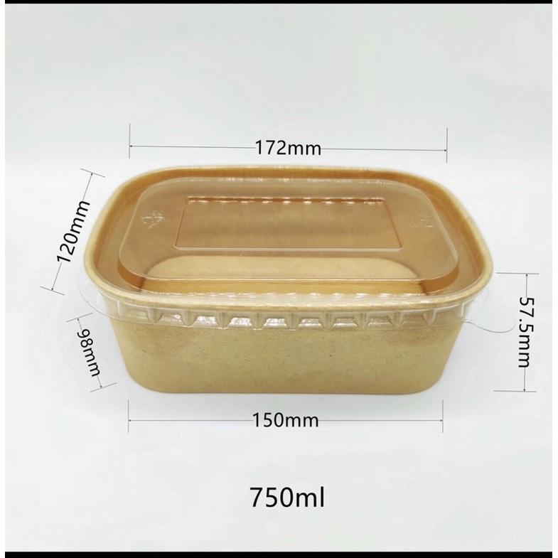 50 cái Hộp giấy vuông bento kèm nắp 750ml, 1000ml