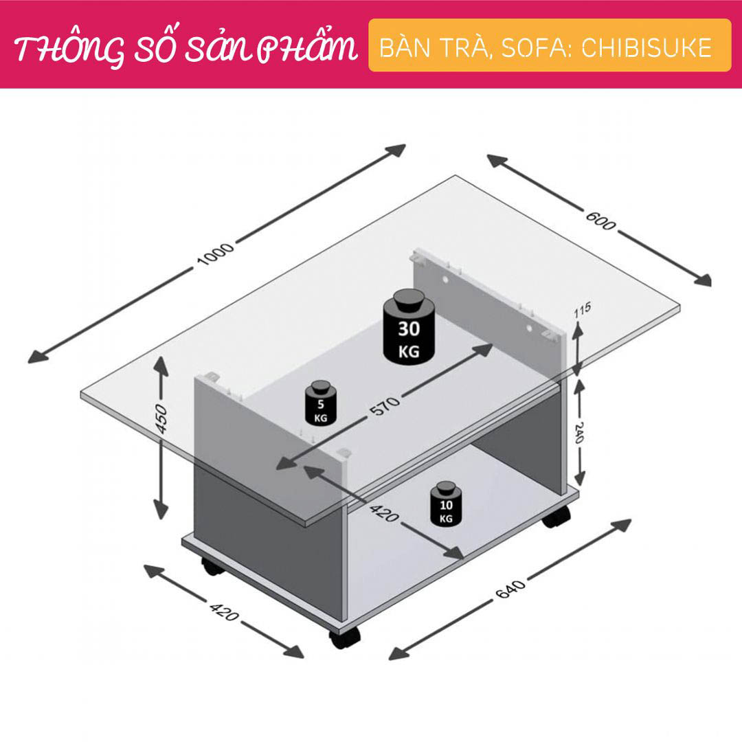 Bàn trà gỗ hiện đại SMLIFE Chibisuke | Gỗ MDF dày 17mm chống ẩm | D100xR60xC45cm
