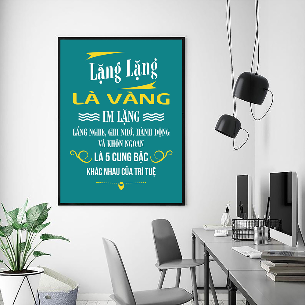 Tranh động lực Im lặng, lắng nghe, nghi nhớ, hành động và khôn ngoan là 5 cung bậc khác nhau của trí tuệ-Model: AZ1-0398