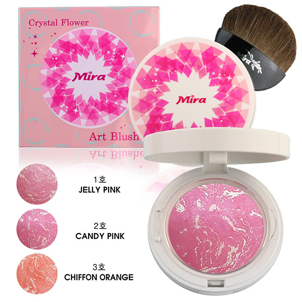 Phấn Má Hồng Mira Crystal Flower Art Blusher Hàn Quốc 10g No.3 Chiffon Orange tặng kèm móc khóa