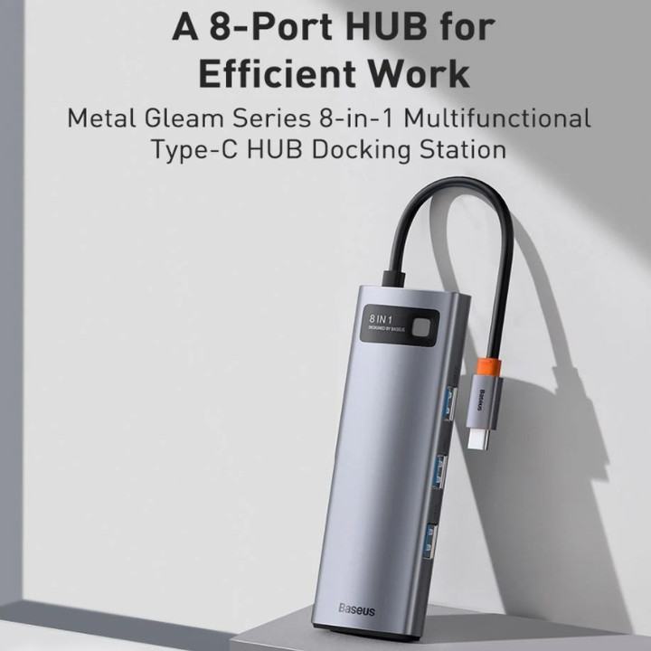 Hub chuyển đổi đa năng 8 trong 1 Baseus CAHUB-CV0G ( Type-C to HDMI/ USB3.0/ LAN / SD Card Reader/ Type C PD 100W, Multifunctional HUB) - HÀNG CHÍNH HÃNG