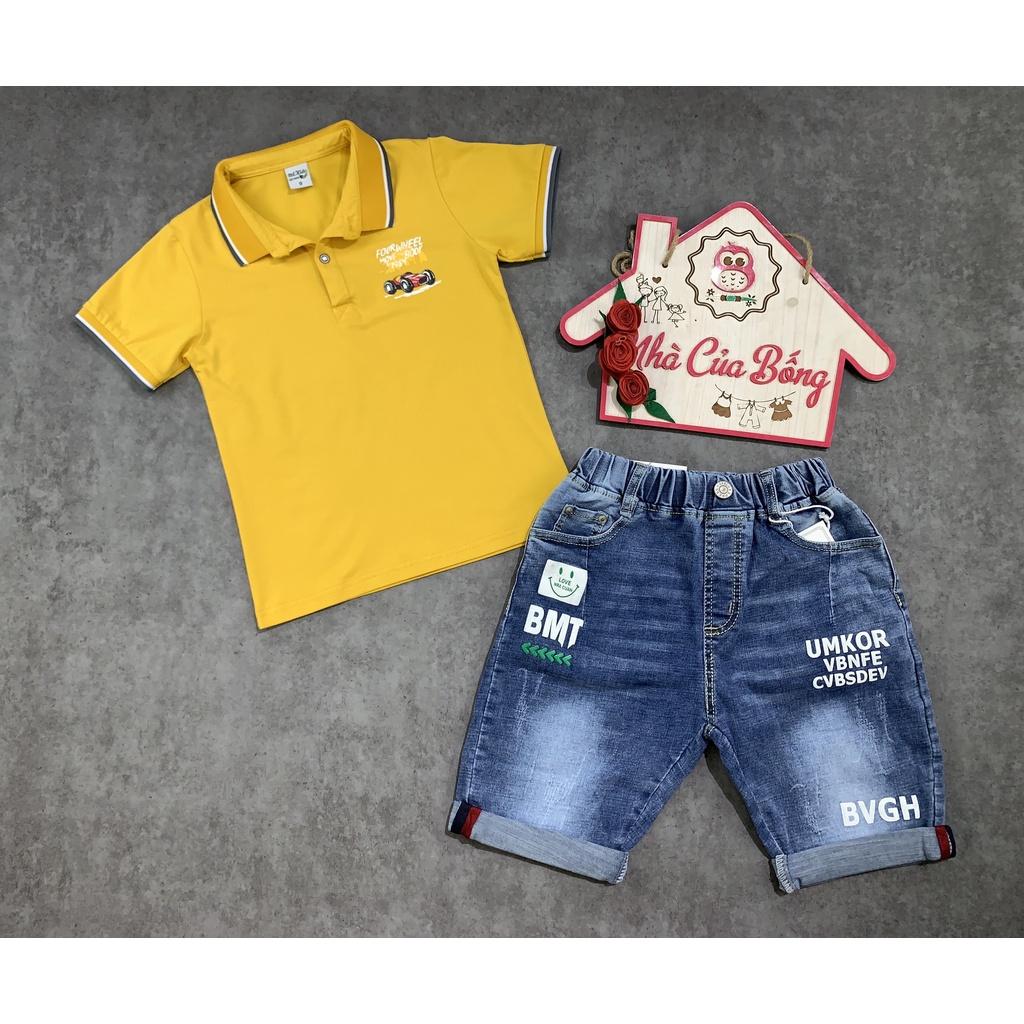 Quần jeans lửng bé trai phối chữ BMT size 30 - 47 kg